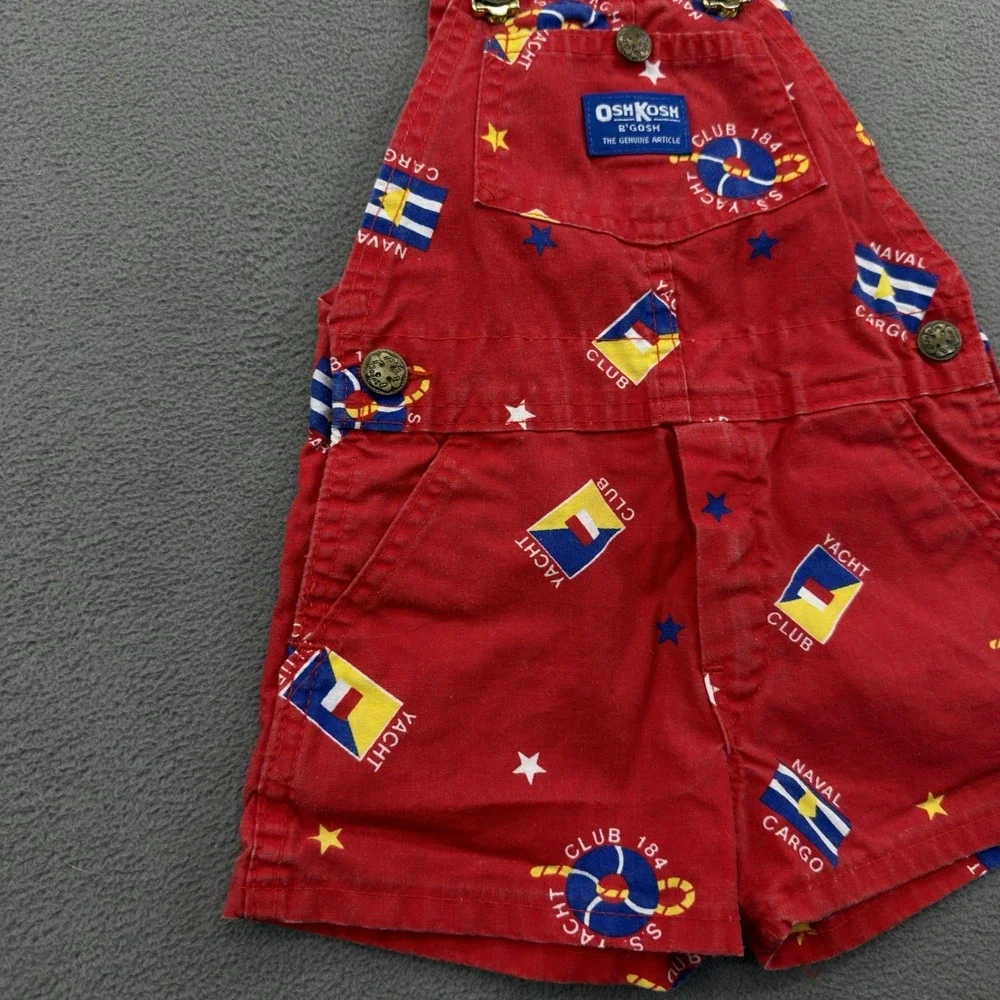 Vtg OshKosh Vestbak Shorts Overalls Shortalls SZ 2T Red Nautical Navy Yacht Club